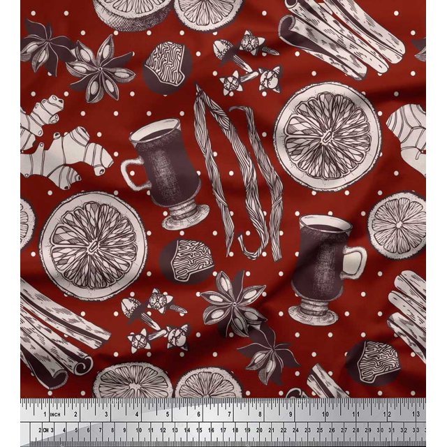Soimoi polyester Crepe Fabric Dot,Spices & Cups Print Fabric by the Yard 42 Inch Wide