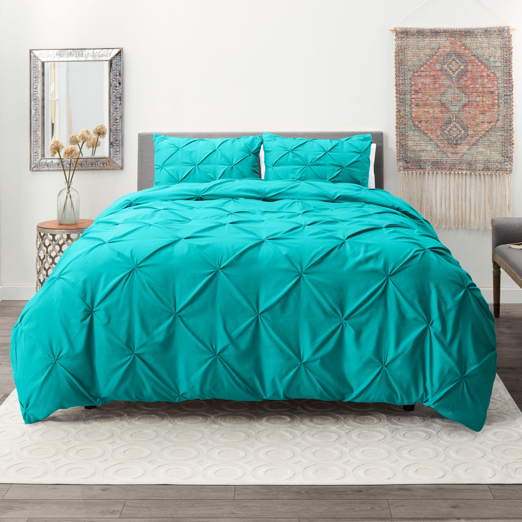 Nestl Pinch Pleated Comforter, King/Cal King Comforter Set, Teal