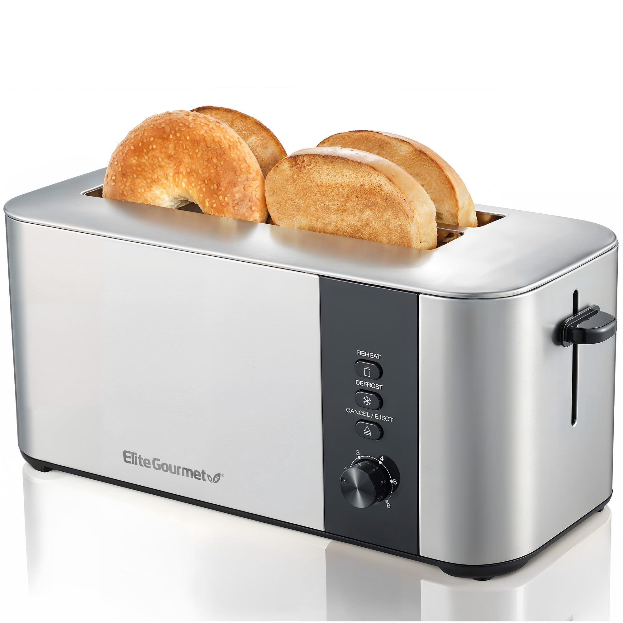 Elite Gourmet ECT3401 Long Slot 4 Slice Toaster, 1.5 Slot Width, 6 Toast Shade Settings, Reheat, Defrost & Cancel Functions, Extra Large Slots for Bagels, Waffles, Art