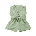 thumbnail image 1 of Baby Girl Sleeveless Romper Button Shorts with Belt Jumpsuit, 1 of 5