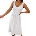 thumbnail image 2 of Besolor Robes d'Été pour Femmes à Col en V Sans Manches Robe Soleil Décontractée Couleur Unie Ligne A Fluide Plage Midi Robes, 2 of 6