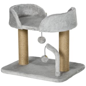 Condo de chat gris clair - Petite tour de chat intérieure avec des poteaux de Scratching & Perche - Parfait pour le salon & Chambre à coucher - 18.9" x 15" x 16.5"