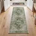 thumbnail image 1 of Exenoray Washable Bohemian Rug, Non-Slip Low Pile Printed Carpet, Faux Cashmere Surface, Vintage Green 2*6, 1 of 7