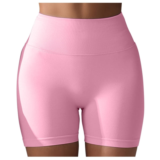 WEIYLL Yoga Womans Shorts Seamless Scrunch Workout Gym Solid Color Pink Pants M