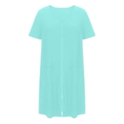 Women Zipper Front House Coat Short Sleeves Robe Bathrobes Lightweight Knee Length Short House Dress Short Sleeve Homewear Nightgowns with Pockets(Blue,S)