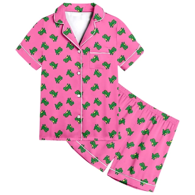 Little Boy Pajama Set Dinosaur Print Button Down Homewear Set Classic Loungewear Pjs for Girls Size 4T 5T