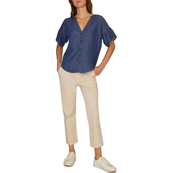 Sanctuary Women's Oversized Kora Flutter Sleeve Silky Chambray Top, XXS