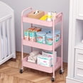 thumbnail image 3 of KK KINGRACK Rolling Cart, 3-Tier Metal Utility Cart with 4 Wheels, 2 Brakes, Pink, 3 of 8