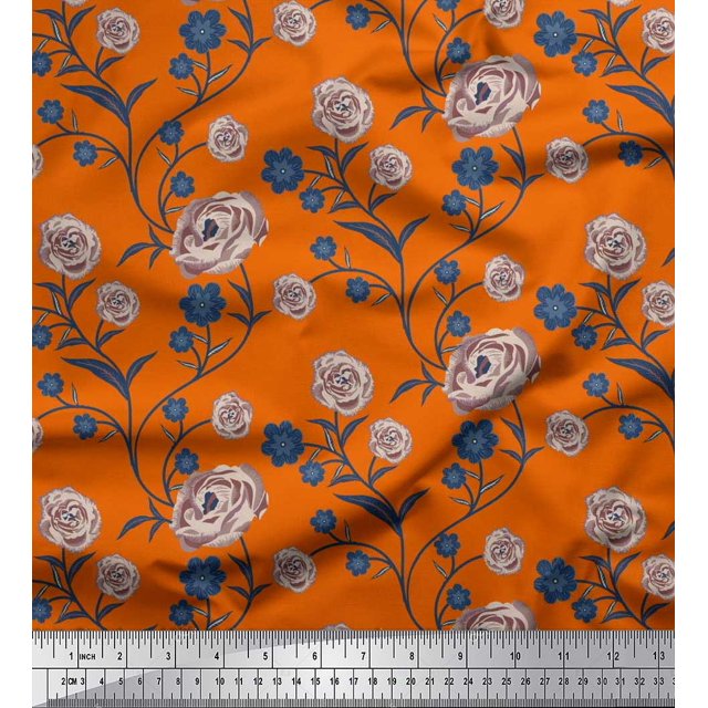 Soimoi Coton Popeline Tissu Feuilles & Rose Imprimé Floral 1 Yard 42 Inch Wide