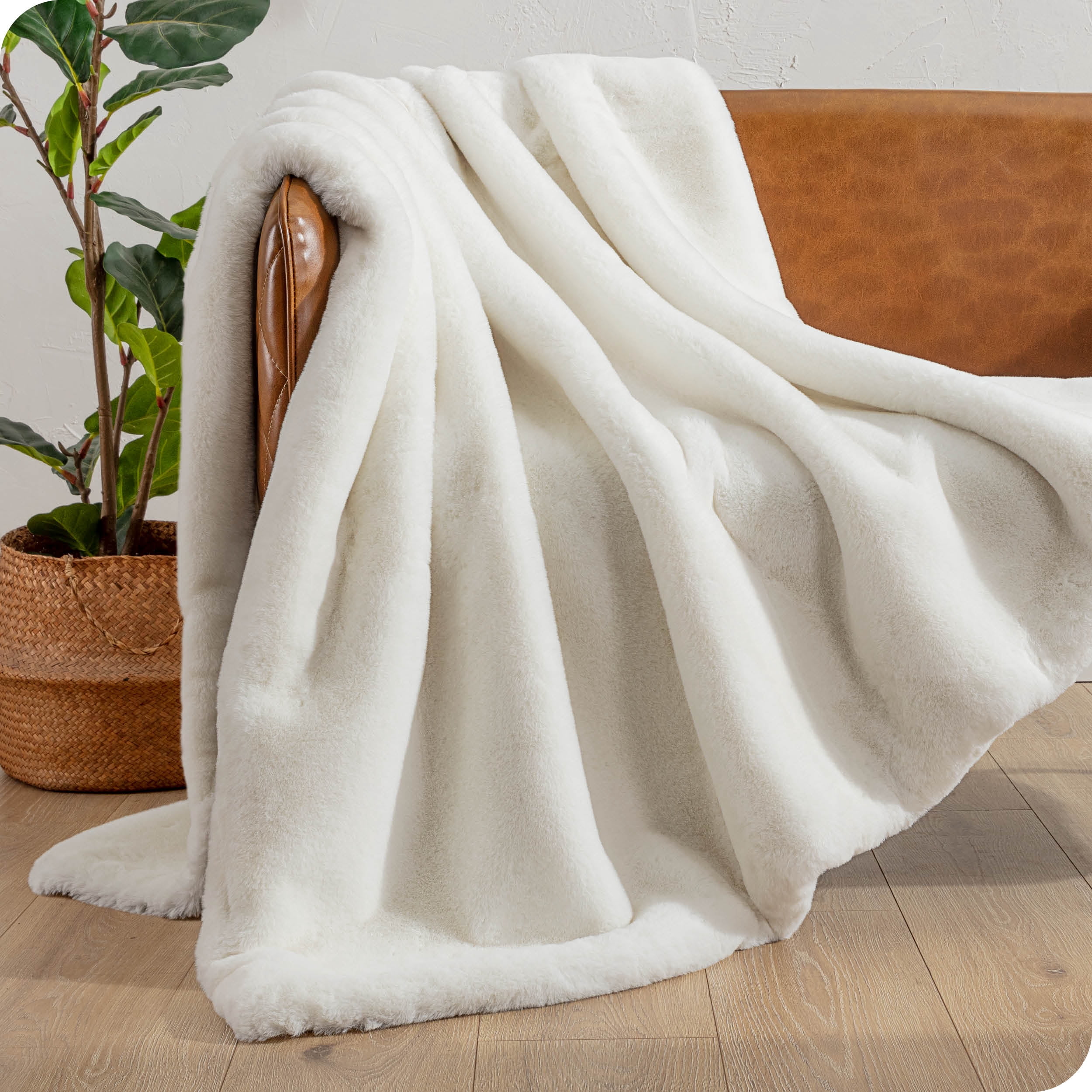 Bare Home Faux Fur Blanket - 47" x 60" - Ultra Soft Fleece - Throw, White