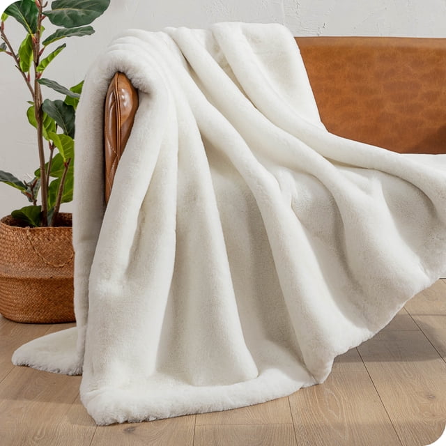 Bare Home Faux Fur Blanket - 60" x 80" - Ultra Soft Fleece - Oversized, White