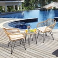 thumbnail image 2 of Costway 3PCS Patio Rattan Bistro Furniture Set Cushioned Chair Table White, 2 of 10