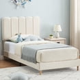 thumbnail image 3 of Easy Assembly Twin Upholstered Bed – Crystal Tufted Headboard with Diamond Buttons, Strong Wood Slats, Noise-Free, No Box Spring Needed – Platform Bed for Girls, 3 of 7