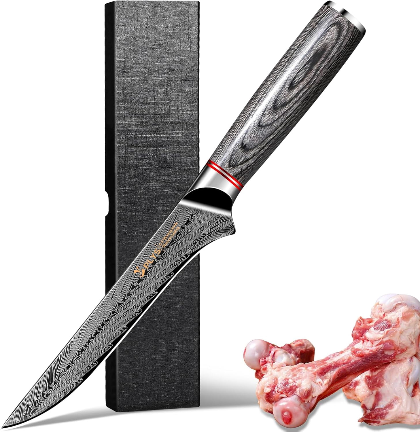 Japanese Boning Knife for Meat Cutting - High Carbon Stainless Steel Razor Sharp Deboning Knife, Black Titanium Coated, with Wood Handle