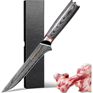 Japanese Boning Knife for Meat Cutting - High Carbon Stainless Steel Razor Sharp Deboning Knife, Black Titanium Coated, with Wood Handle
