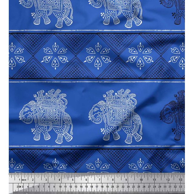 Soimoi Cotton Cambric Fabric Floral & Elephant Block Print Sewing Fabric Yard 42 Inch Wide