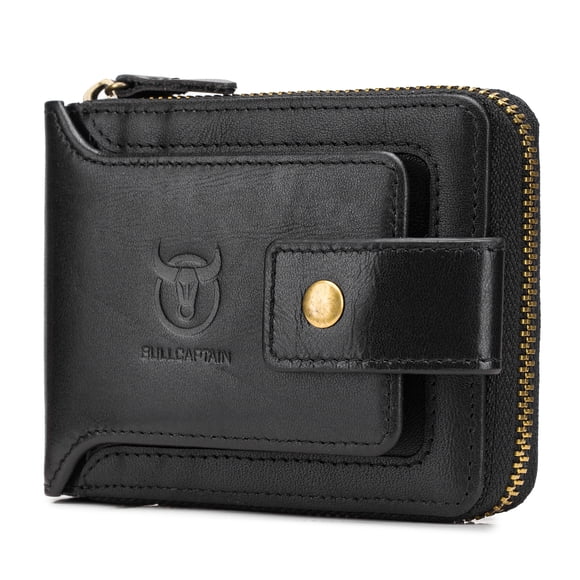 Leather Bifold Zipper Wallet for Men Travel Purse Pouch Gift Black