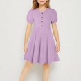thumbnail image 2 of FAIWAD Robe d'Été pour Filles à Manches Bouffantes, Boutonnée, Coupe Trapèze, à Étages, pour Fête, École, Tenue Quotidienne, 5-15 Ans, 2 of 7