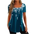 thumbnail image 1 of Pompotops Mode Femmes Casual Imprimé Col Carré Manches Courtes Tops Chemisiers Amples, 1 of 5