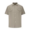 thumbnail image 4 of cfhntfmh Short Sleeve Shirts for Men Button down Summer Casual Collared V Neck Tops Solid Color Beach Blouses, 4 of 5
