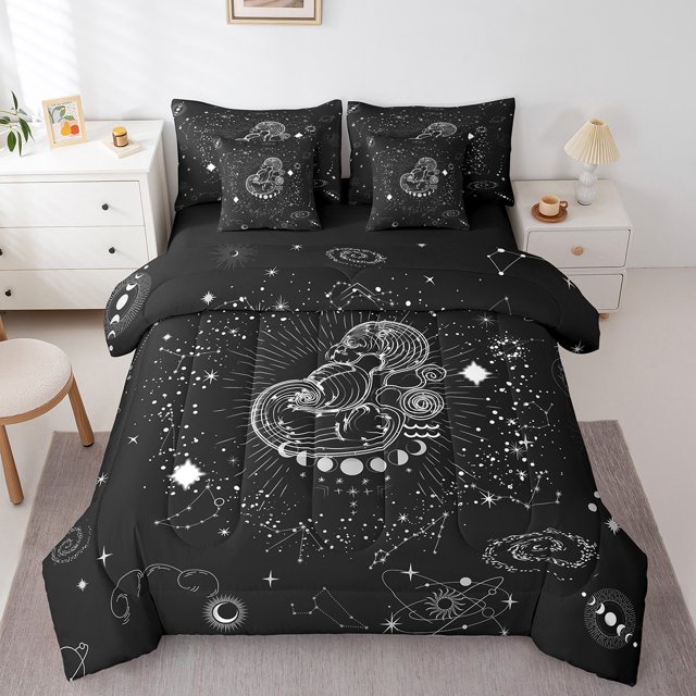 YST Psychedelic Galaxy Comforter Set Constellations Bedding Set, 7 Count, Black and White