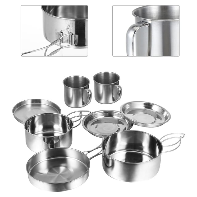 ORDDIART Ensemble d'Ustensiles de Cuisine de Camping Argenté Poignée Pliable Kit de Cuisson pour la Randonnée 1 Ensemble
