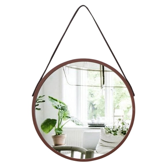 Hanging Mirror Wall Mount Wood Framed Makeup Mirror Ornament Art Circle Mirror for Salon Living Room Toilet Bedroom Decorative
