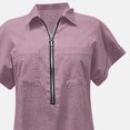thumbnail image 4 of Robes de Fête pour Femmes Robe Chemise en Denim à Manches Courtes, Robe Tunique en Jean à Demi-Glissière avec Poches Robes Maxi Bordeaux TG, 4 of 6