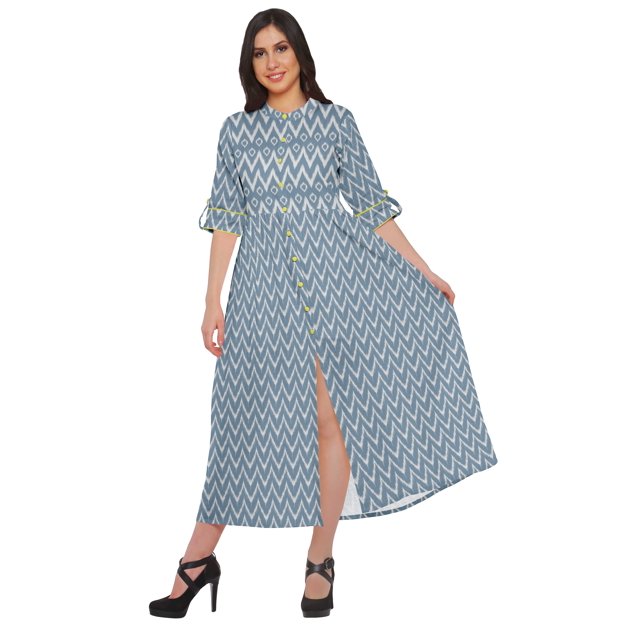 Moomaya Robe Kurti d'Été à Manches Courtes Imprimée, Tunique Ligne A pour Femmes