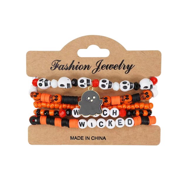 D Beaded Bracelet Set Gothic Layered Design For Women Accessories Jewelry Gift Stretch Fit Stackable Araneid Pumpkin Theme Resin Craftwork Party Fashion Durable Material Adjustable Size