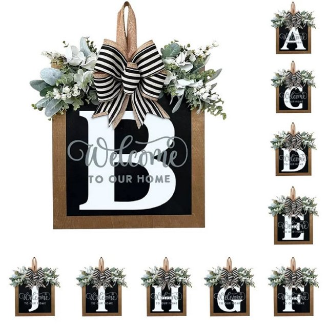 Décorations de Porte d'Entrée Signe de Couronne d'Alphabet Décoration Suspendue Extérieure 11.8"*11.8"