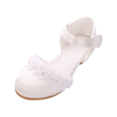 Little Kid Girls Sandal Sandals Girls Size 4 Girls Mary Jane Dress Shoes Pumps Low Heels Flower Party Wedding Princess for Female Sandal(White,10.5)