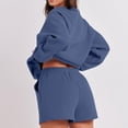 thumbnail image 4 of Ensemble de Survêtement pour Femmes avec Shorts, Tenue 2 Pcs pour Femmes pour l'Automne, Chandails à Manches Longues Décontractés Surdimensionnés à Col Ras du Cou, Shorts à Taille Élastique, Ensembles Assortis Bleu Marine, 4 of 7