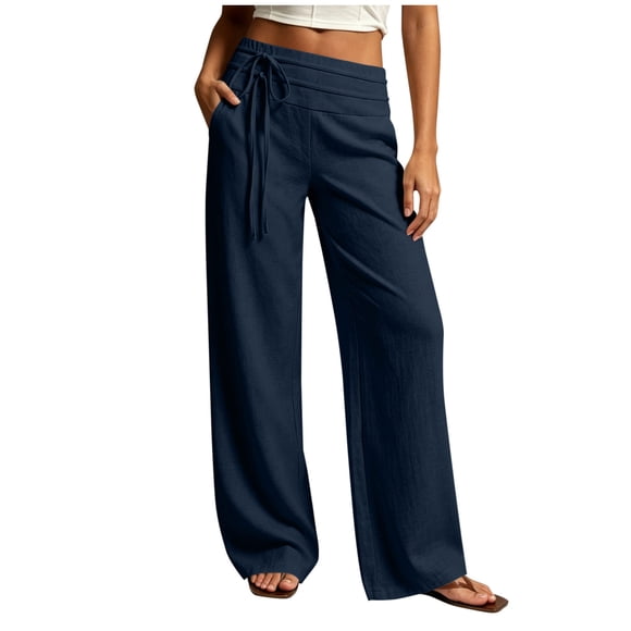 JYnXIANTI Women's Pants Lightweight High Waist Tie Front Trousers Breathable Thin Summer Pants Loose Beach Vacation Clothes