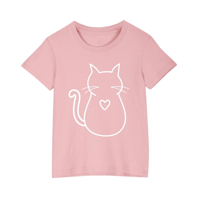 Économies d'Été! SROBPTY T-Shirts à Manches Courtes pour Tout-Petits, T-Shirt Mode à Col Rond Imprimé pour Garçons et Filles Tout-Petits, Haut à Manches Courtes Rose, 4 Ans