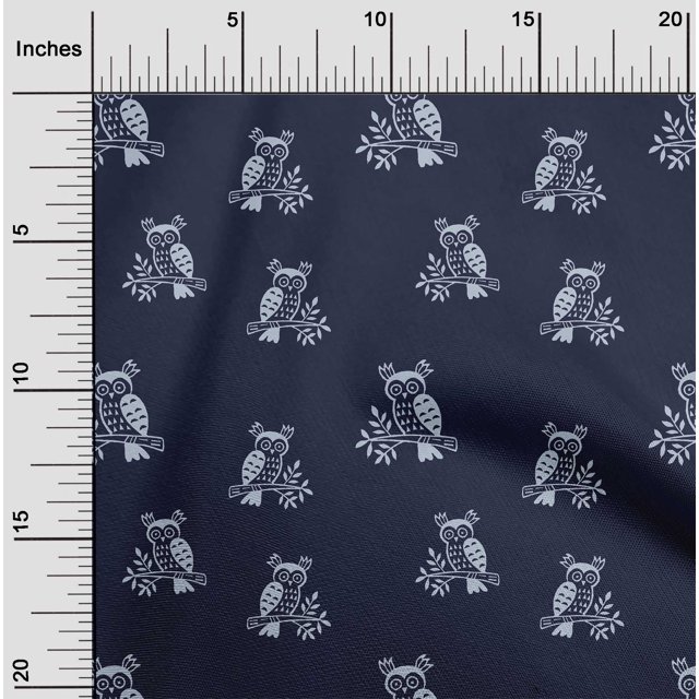 oneOone Cotton Silk Fabric Branch & Owl Block Print Fabric BTY 42 Inch Wide