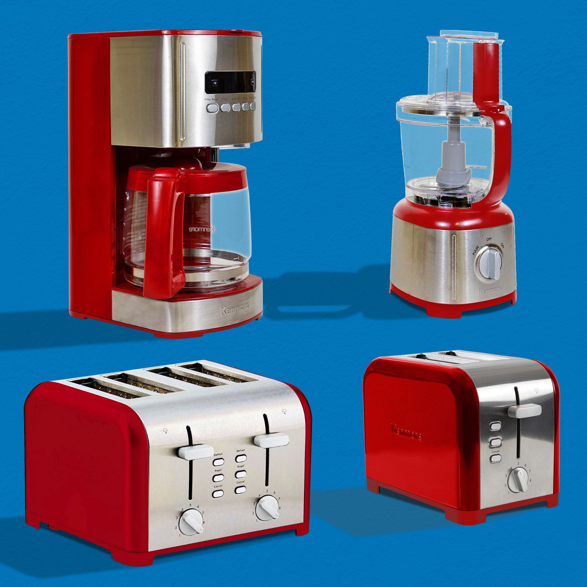 Kenmore Grille-pain 4 tranches en acier inoxydable, commandes doubles, fentes extra larges, 9 niveaux de brunissage, pour muffins anglais et plus