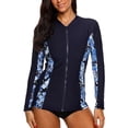 thumbnail image 1 of Charmo Women's Zip Front Rash Guard Long Sleeve Rashguard Top Sun Protection Swim Shirt, 1 of 7