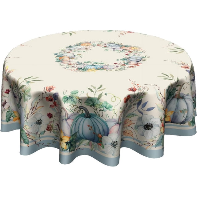 Pumpkin Leaves Round Tablecloth 60 Inch, Fall Autumn Thanksgiving Harvest Table Cloth Washable Table Cover for Dinner Kitchen Holiday Picnic Party Garden Decoration
