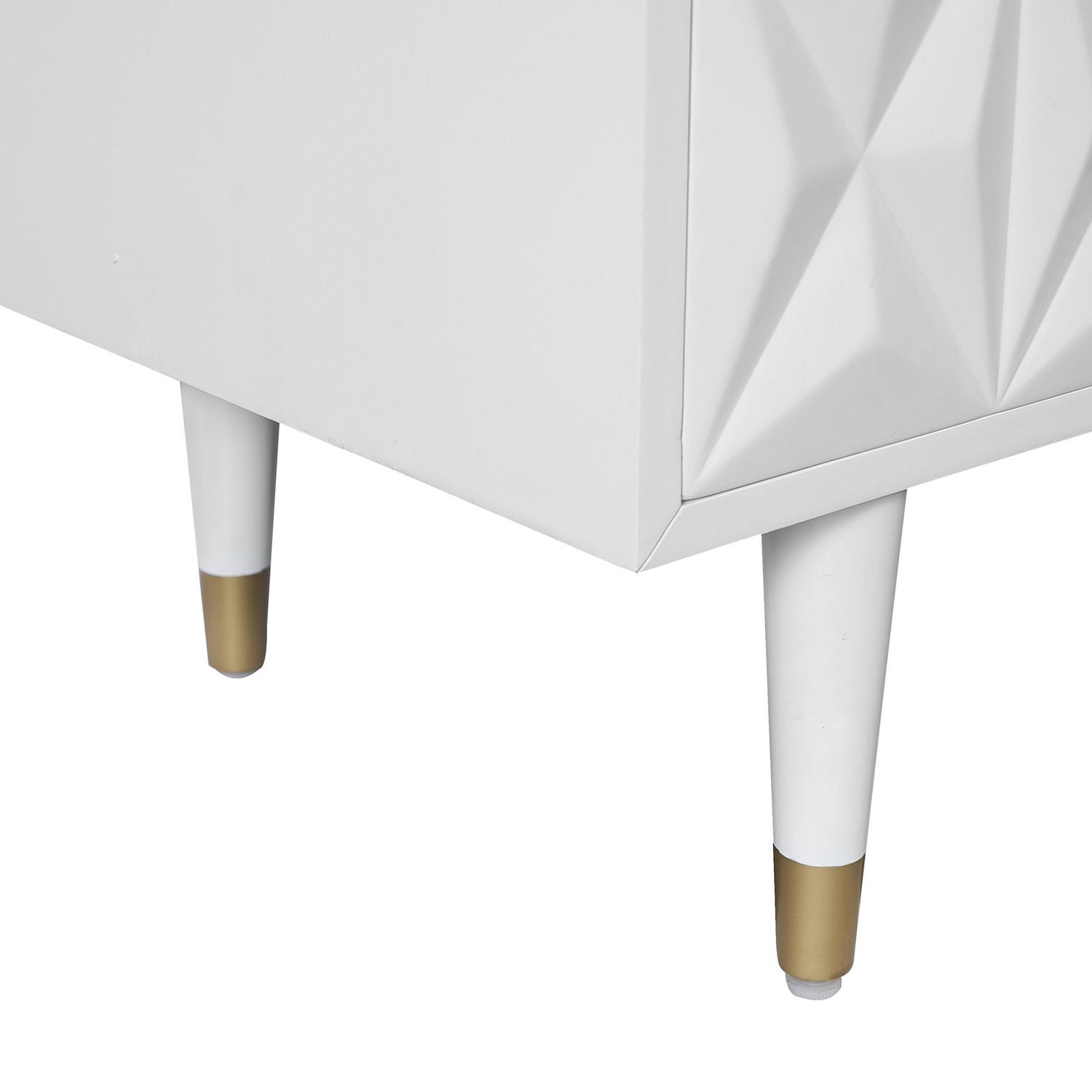 Table de chevet géométrique à deux tiroirs, blanc