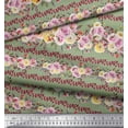 thumbnail image 3 of Soimoi Green Rayon Fabric Leaves & Pink Floral Print Sewing Fabric BTY 42 Inch Wide, 3 of 3