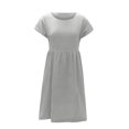 thumbnail image 4 of RKSTN Robes d'Été pour Femmes 2023 Décontractées en Coton et Lin Couleur Unie Longueur Genou Jupes Col Rond Manches Courtes Robe Midi avec Poches, 4 of 5