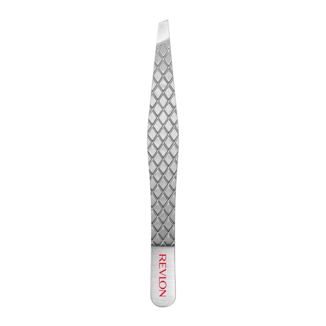Revlon Pince à Épiler Inclinée Ultime en Acier Inoxydable avec Pointes Inclinées Ultra-Fines Finies à la Main pour une Épilation Précise, avec une Prise en Diamant Texturée et une Marque Revlon Rouge sur la Poignée, Idéale pour Enlever Même les Plus Petits Poils avec Précision.