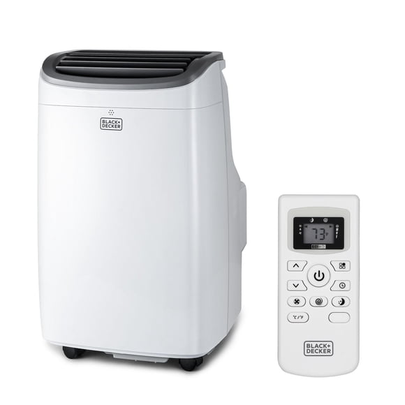 BLACK+DECKER Climatiseur portatif de 10 000 BTU jusqu'à 450 pieds carrés. avec télécommande, blanc