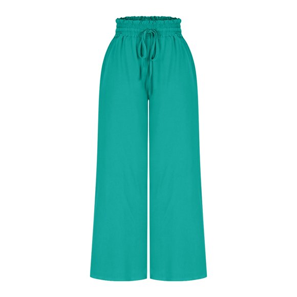 Womens Wide Leg Sweatpants Women Casual Wide Leg Loose Trousers Summer Flowy Casual Beach Vacation Ankle Length Trousers with Pockets Green L