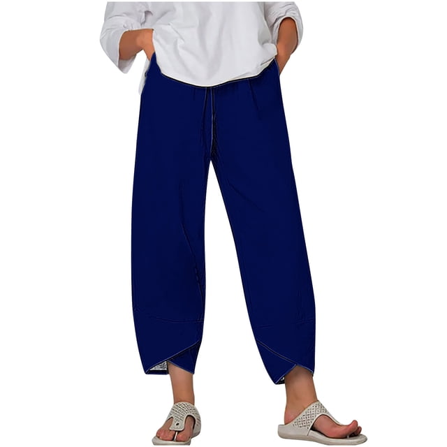 Fall Savings! SROBPTY Womens Capris Pants, Women's Summer Comfortable Loose Wide Leg Fashion Solid Color Capris Navy, S
