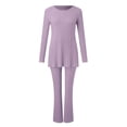 thumbnail image 4 of Women‘s Two Piece Knit Matching Outfits Crew Neck Slit Hem Tee And Pants Tracksuit Sets, 4 of 5