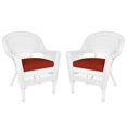 thumbnail image 1 of Jeco Chaise en Osier Blanche avec Coussin Rouge et Cadre en Acier - Ensemble de 2, 1 of 10