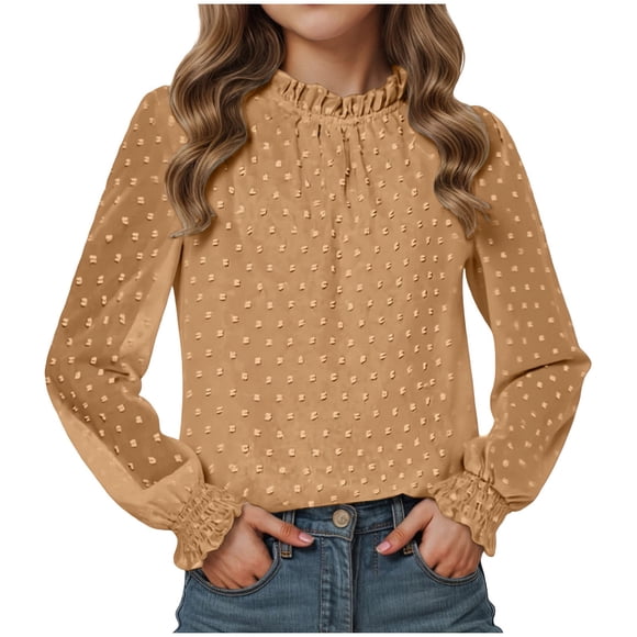 Yammkia Long Sleeve Shirts Girls Girls Tops Long Sleeve Fall Girl Shirts Fall Girls Long Sleeve T Shirts Kids Tops Crewneck Tees Size 12-13 (Brown,12-13 Years)