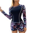 thumbnail image 1 of IROINID Women 2 Piece Rash Guard Swimsuits Long Sleeve Print Swim Shirt with Shorts Set Sun Protection Surf Bathing Suits Gift for Sister Black S, 1 of 3
